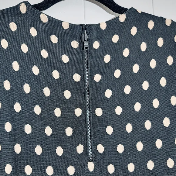 Alice + Olivia Marta Fitted Jersey Sleeveless Black and Cream Polka-dot Dress 6 - Picture 7 of 8
